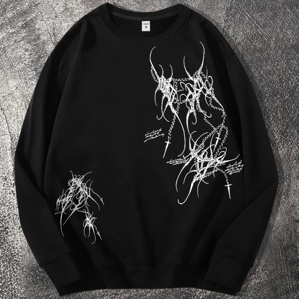 Blusa Moletom Preta Estilo Gótico Abstrato Moda Jovem Urbano Street