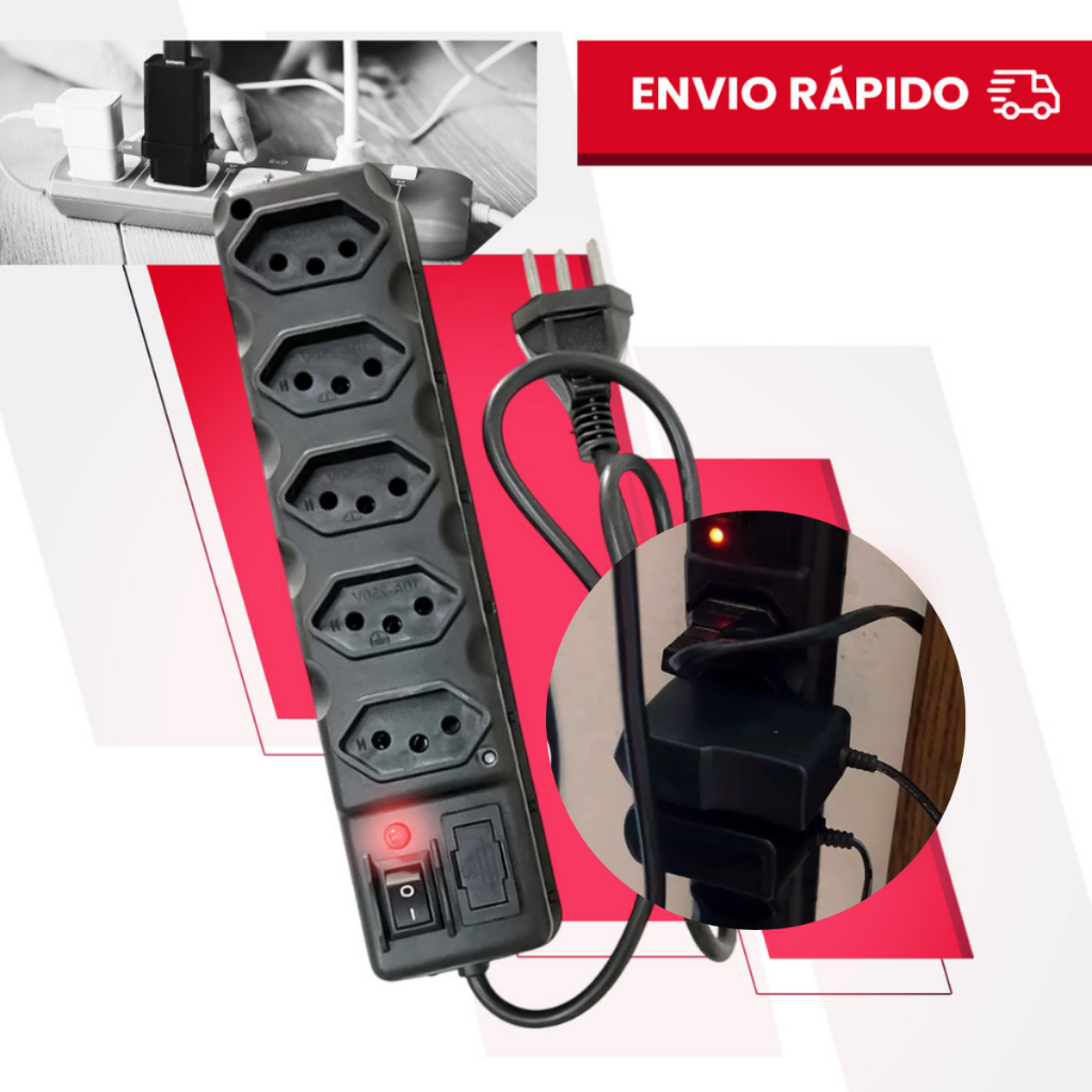 FILTRO DE LINHA RÉGUA DE TOMADAS 6, 5, 4 e 3 tomadas tripolar 10 Amperes 85CM proteção com fusível