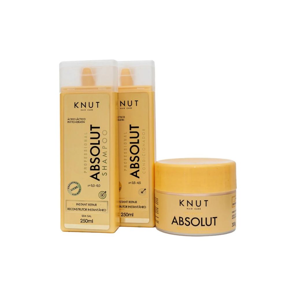 Knut Absolut Kit Shampoo + Condicionador + Máscara Tratamento Profissional Diário Reconstrução Capilar Instantânea