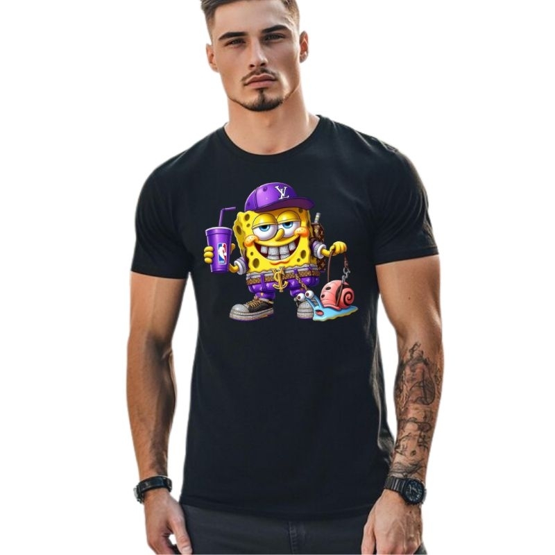 Camiseta Oversized Streetwear Estampada Unissex Skatista Bob Esponja Calça Quadrada