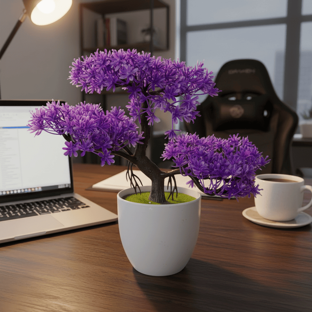 Bonsai Nuvem Artificial Premium Folhas Lilás Vibrantes Vaso Redondo Elegante Decoração Duradoura em Oferta na Shopee