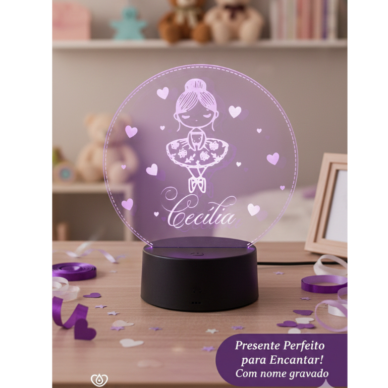 Luminaria Bailarina personalizada para quarto  em acrilico de 3mm com base de led RGB