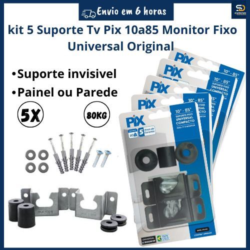 Kit 5 Suporte Tv Pix  px-30 10a85p Monitor Painel Parede Fixo Universal Original 80kg Oferta