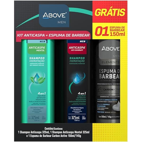 Kit Above Men com 2 Shampoo Anticaspa de 325ml + 1 Espuma de Barbear de 150ml