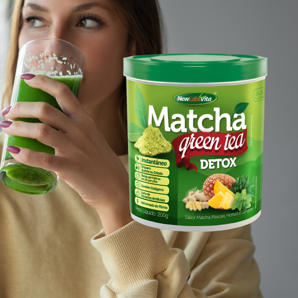 Matcha Detox Green Tea Chá Verde Com Gengibre Abacaxi & Hortelã 200g New Labs Vita