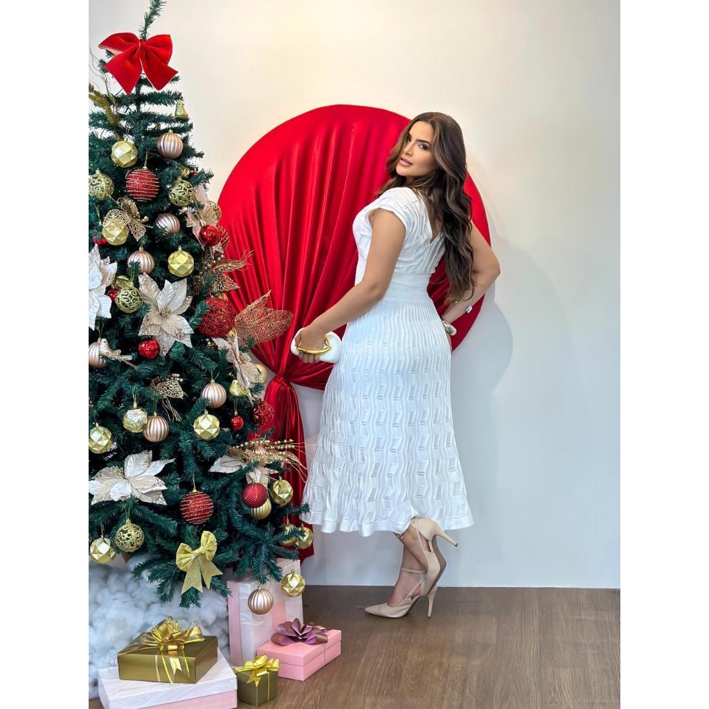 Vestido Longo Feminino de Rayon Trabalhado Festas Fim de Ano Griffi Tricot