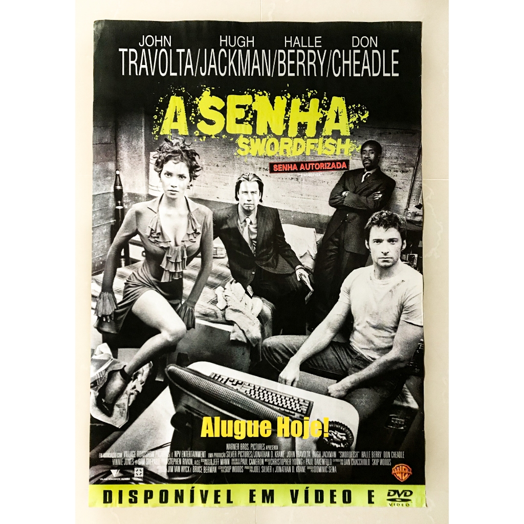 Pôster A Senha SWORDFISH - John Travolta Hugh Jackman Halle Berry - Original de Locadora - 94cm x 64cm - Cartaz Filme