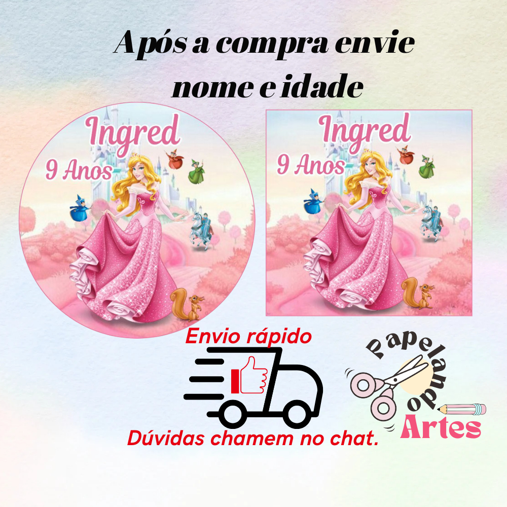 40/60/100 Adesivo Princesa Aurora Personalizados Para Festa 5x5 S/Recorte (Envio rápido) em Oferta na Shopee