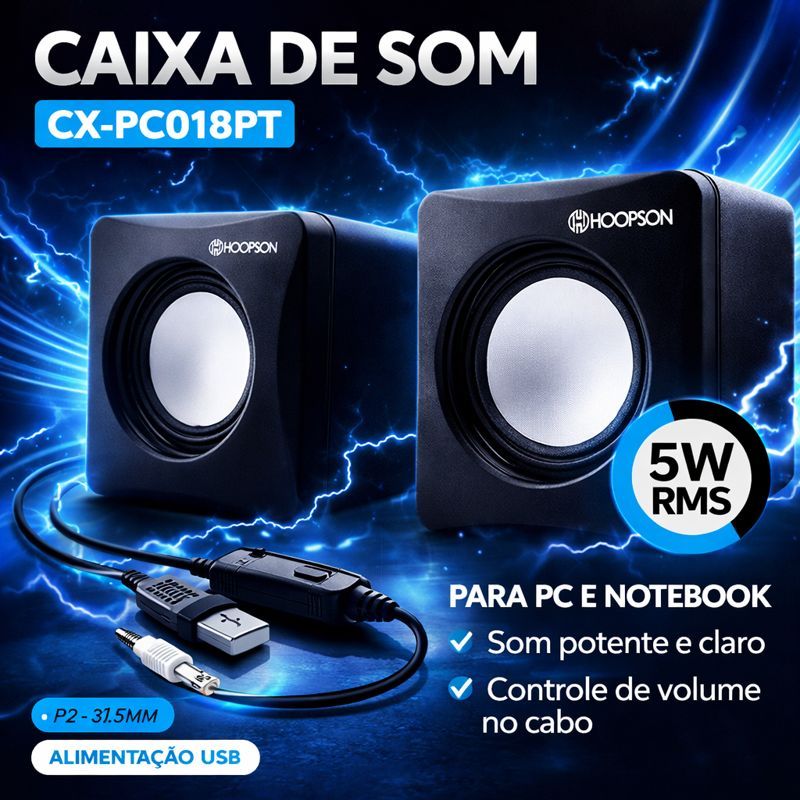 Caixa de Som para PC e Notebook USB P2 3,5mm com Controle de Volume cor Preta em Oferta na Shopee