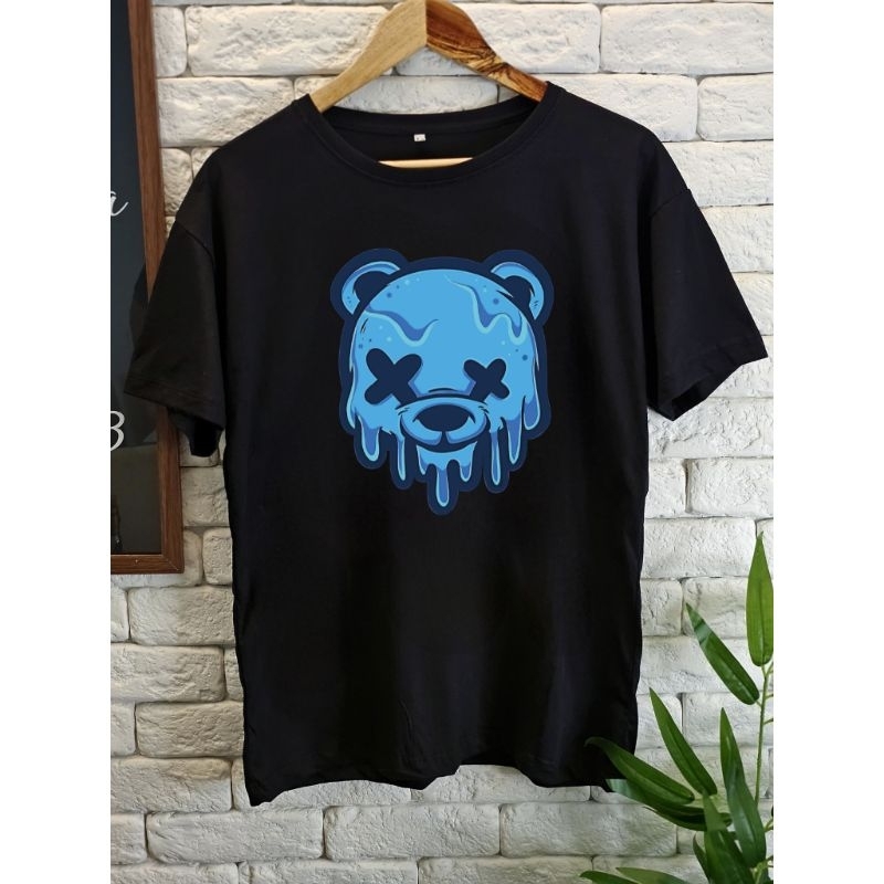 Camiseta Oversized Streetwear Estampada Padrão Americano Unissex Skatista Bear Preta Padrão