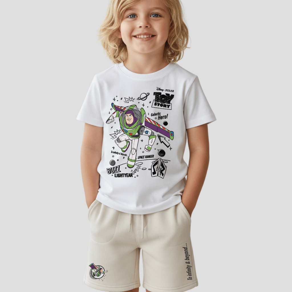 Conjunto Infantil Toy Story Buzz Lightyear Camiseta 100% Algodão + Bermuda Moletom Estampa Premium em Oferta na Shopee