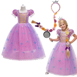 Fantasia Infantil Menina Vestido Luxo Princesa Rapunzel + tiara enrolados Completa em Oferta na Shopee
