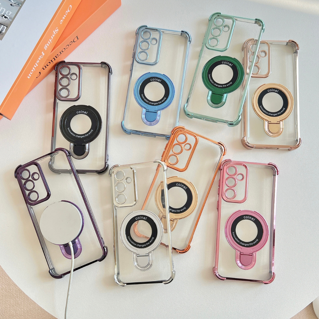 Capinha Samsung S25FE/PLUS/ULTRA/EDGE S24/S23/S21/S20FE Transparente Colorida com Suporte Magnético em Oferta na Shopee