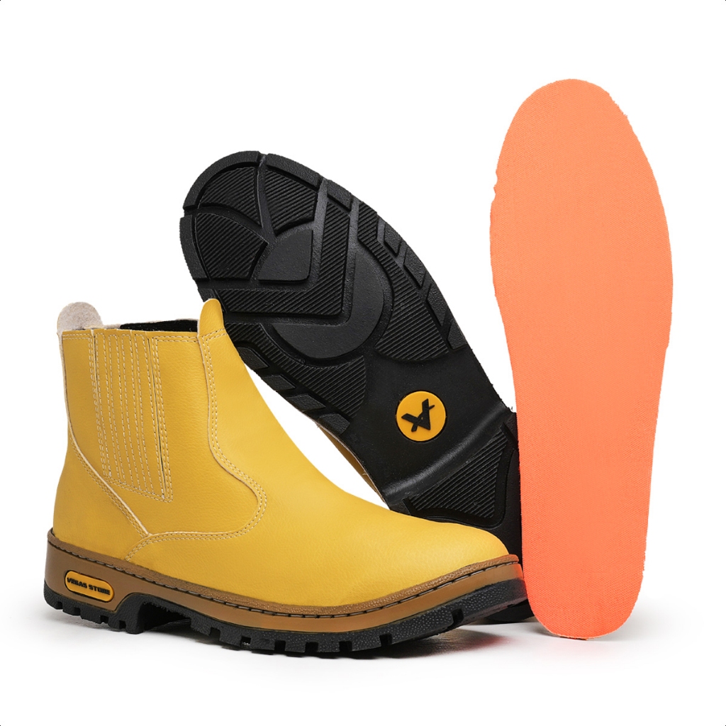 Botina em couro Sintetico amarelo promoçao trabalho em Oferta na Shopee