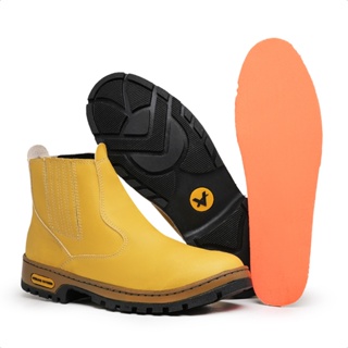 Botina em couro Sintetico amarelo promoçao trabalho em Oferta na Shopee