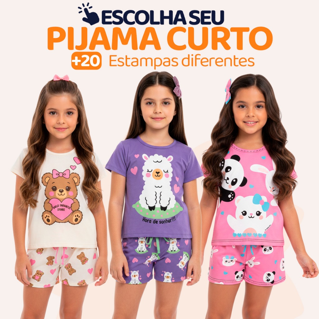 Pijama Infantil  Menina Manga Curta com Estampas Fofas e Conforto Roupa de dormir Infantil Feminino Verão Calor. L06