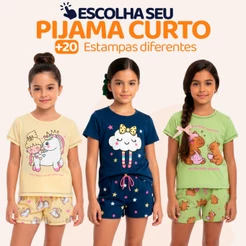 Pijama Infantil Menina Manga Curta Fresco com Estampas Fofas e Conforto Roupa Infantil Feminino Verão Calor. L06