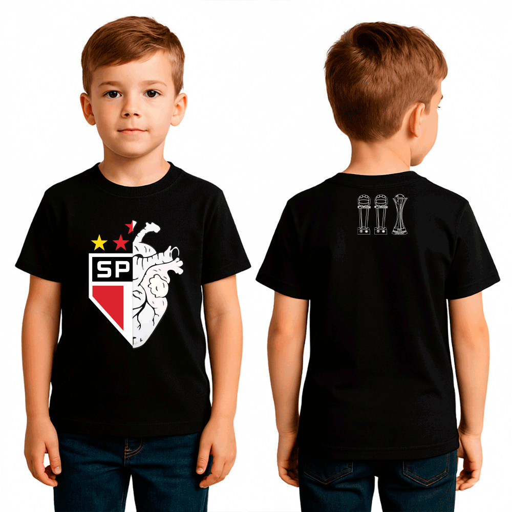 Camiseta São Paulo SPFC - Escudo Coração Pai e Filho - Algodão Premium - Promoção