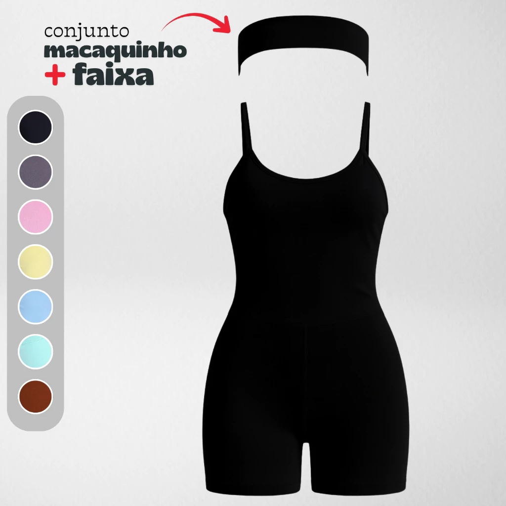 Macaquinho Com Faixa Feminino Suplex  Macacão Fitness Zero Transparência Esporte Confortável