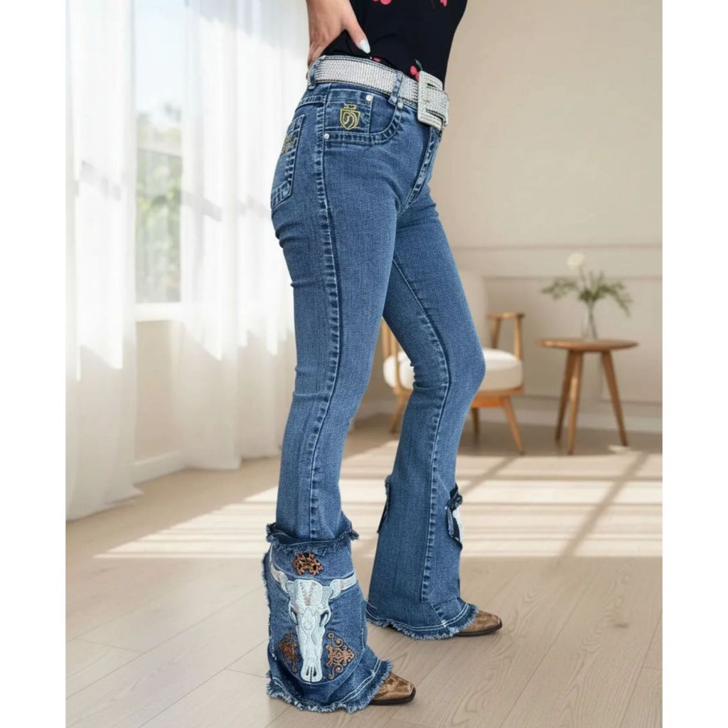 Detalhes do Calça Country West Feminina Bordada Boi New.