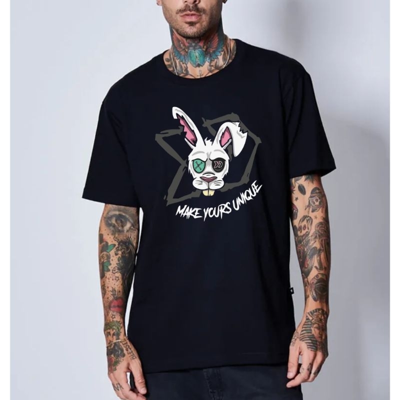 Camiseta Oversized Streetwear Estampada Unissex Skatista Premium coelho