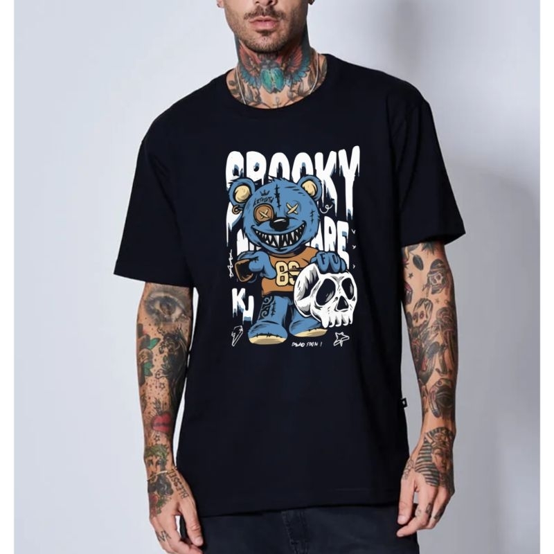 Camiseta Oversized Streetwear Estampada Padrão Americano Unissex Skatista Premium Bear