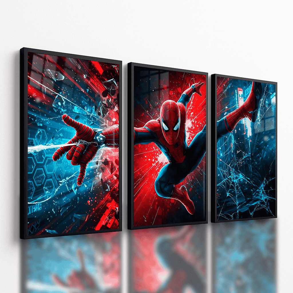 Quadro Decorativo 3 Peças Homem Aranha Spider Man Arte Sala Quarto Luxo Kit 122x60cm Decoração em Oferta na Shopee