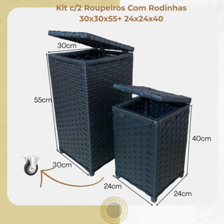Kit c/ 2 Roupeiro Organizador Com Rodinhas Cesto de Roupa Suja Brinquedos 30x30x60 + 24x24x40 em Oferta na Shopee