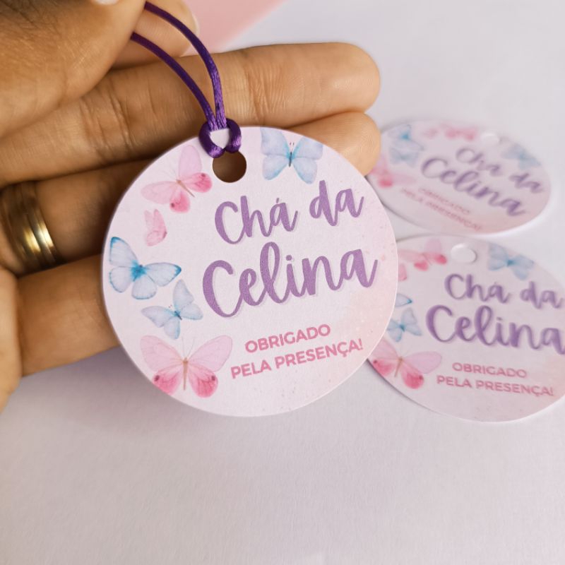 Tag de Agradecimento| Chá de bebê jardim borboletas personalizadas com nome | FAZEMOS OUTROS MODELOS