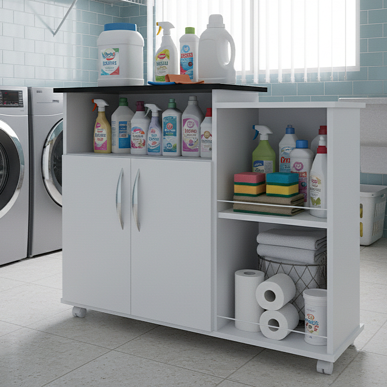 Balcão com 2 Portas, Prateleiras e Rodinhas – Funcional para Lavanderia em Oferta na Shopee
