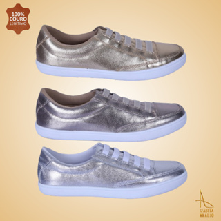 Tênis Feminino em Couro Legítimo de Ajuste Elástico Calce Fácil em Oferta na Shopee