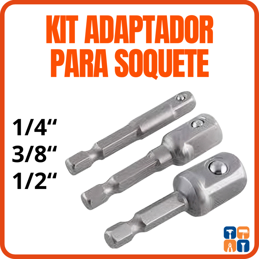 Jogo Adaptador Soquete Parafusadeira Furadeira Kit 3 adaptadores 1/4 - 3/8 - 1/2 de Canhão Ponteira em Oferta na Shopee