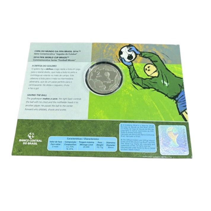 2 REAIS - COMEMORATIVA DA COPA DO MUNDO DA FIFA BRASIL 2014 - A DEFESA DO GOLEIRO BRASIL