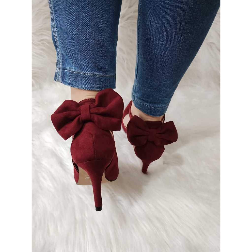 sapato scarpin de laço salto 7cm marsala