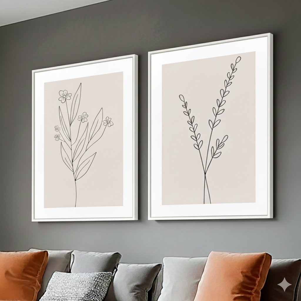 Kit 2 Quadros Decorativos Com Moldura 40x60 Folhagem