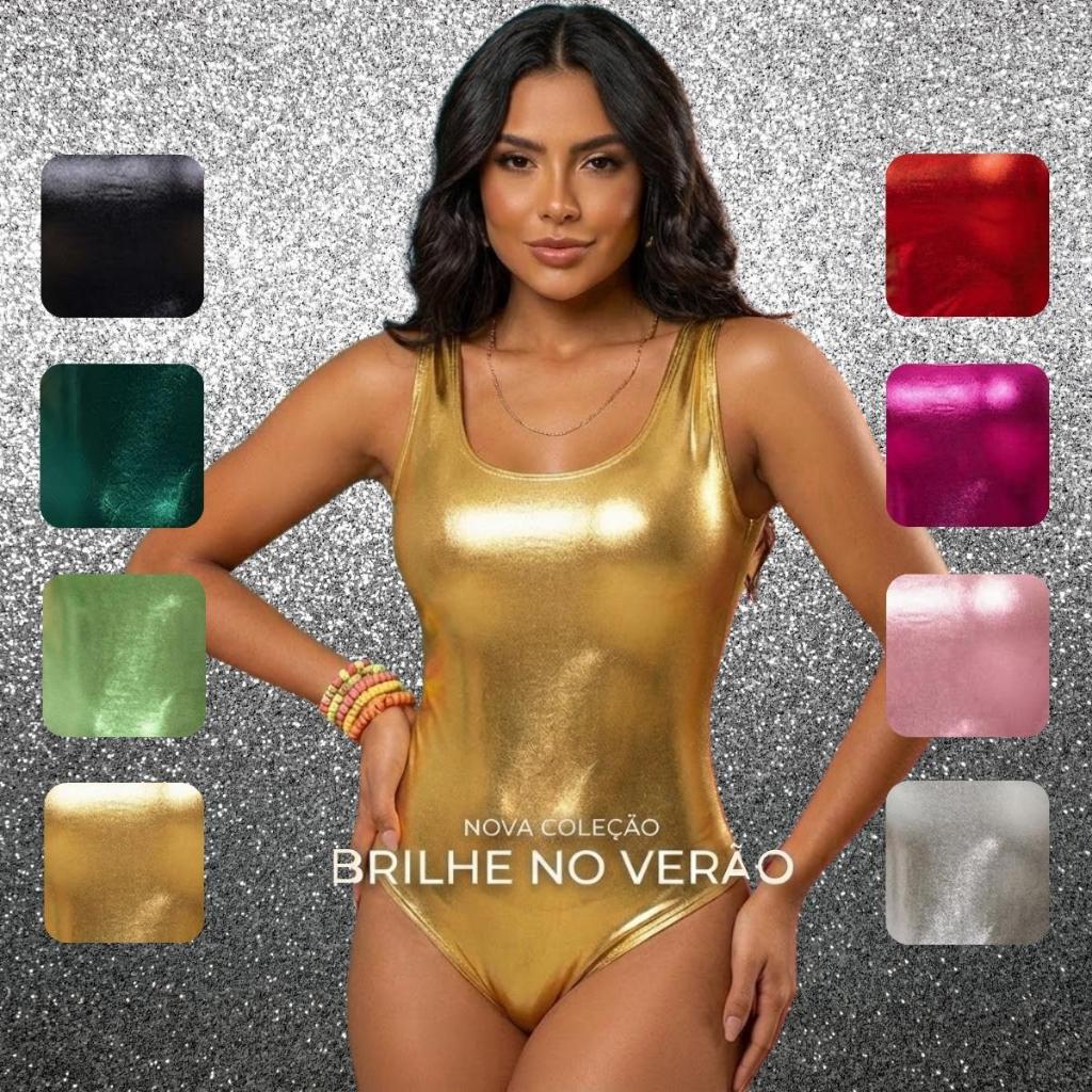 Body Feminino Metalizado Alça Grossa Tamanho Único - Tendência Carnaval e Festas