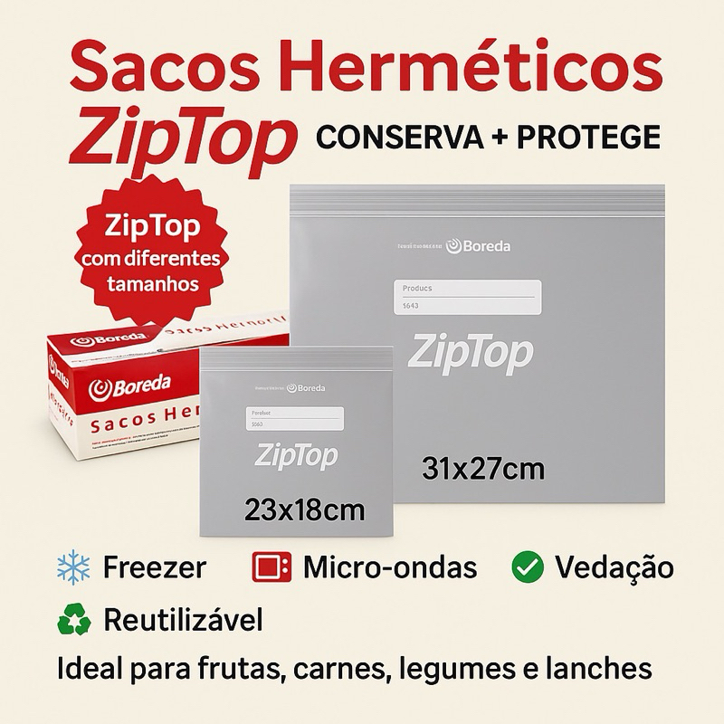 Kit 4 Caixas Sacos Herméticos Reutilizáveis Boreda 23x18 cm + 31x27cm Zip Lock Vedação Dupla Organizador de Alimentos