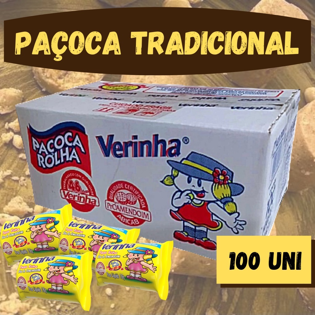 Paçoca Rolha Verinha Embrulhada - Caixa c/ 100 unidades de 16g em Oferta na Shopee