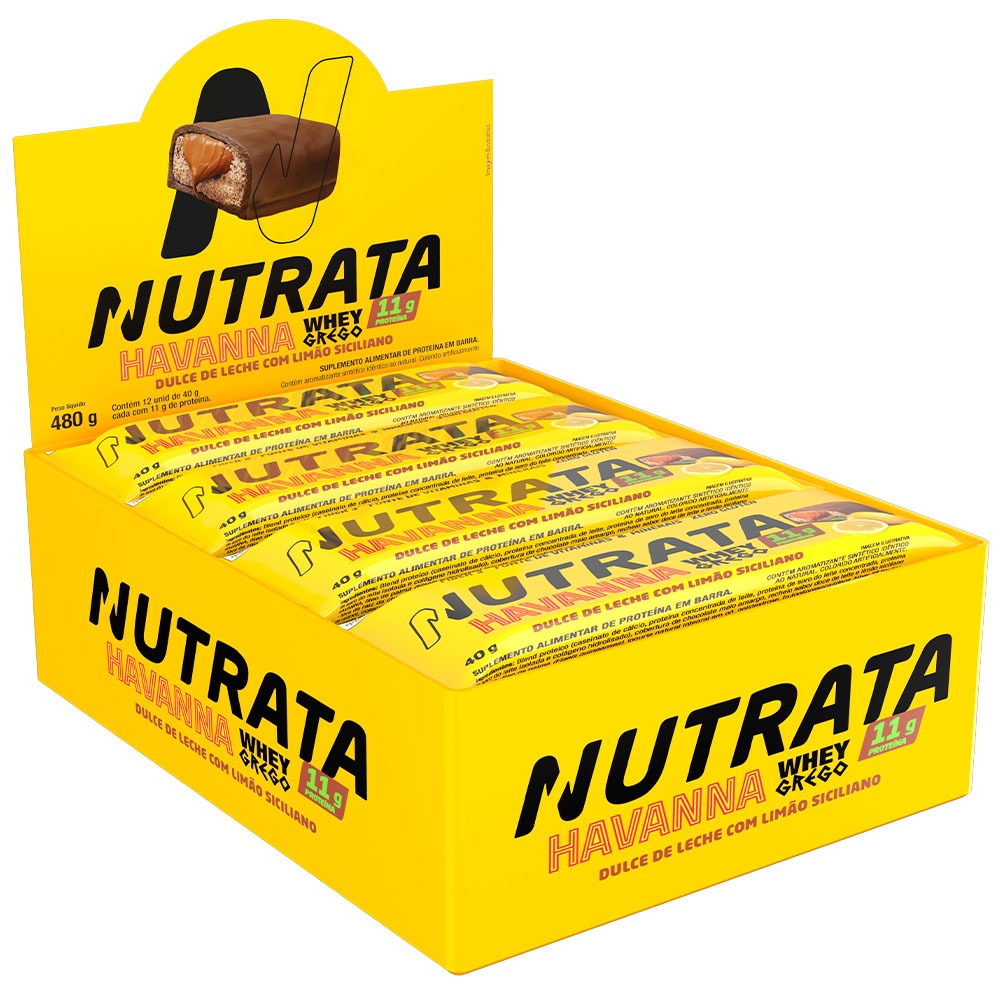 Whey Grego Bar Doce de Leite Havanna Display 12Und - Nutrata em Oferta na Shopee