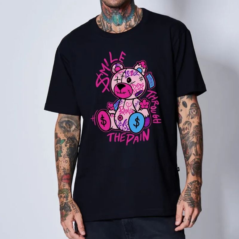 Camiseta Oversized Streetwear Estampada Unissex Skatista Premium Urso Bear
