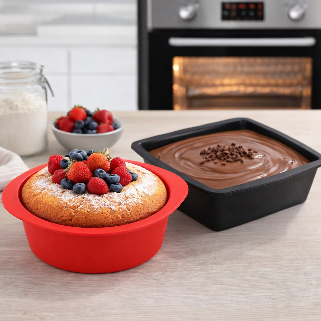 KIT 2 Formas de Silicone 19cm Redonda ou Quadrada para Bolo Pudim Forno Freezer em Oferta na Shopee