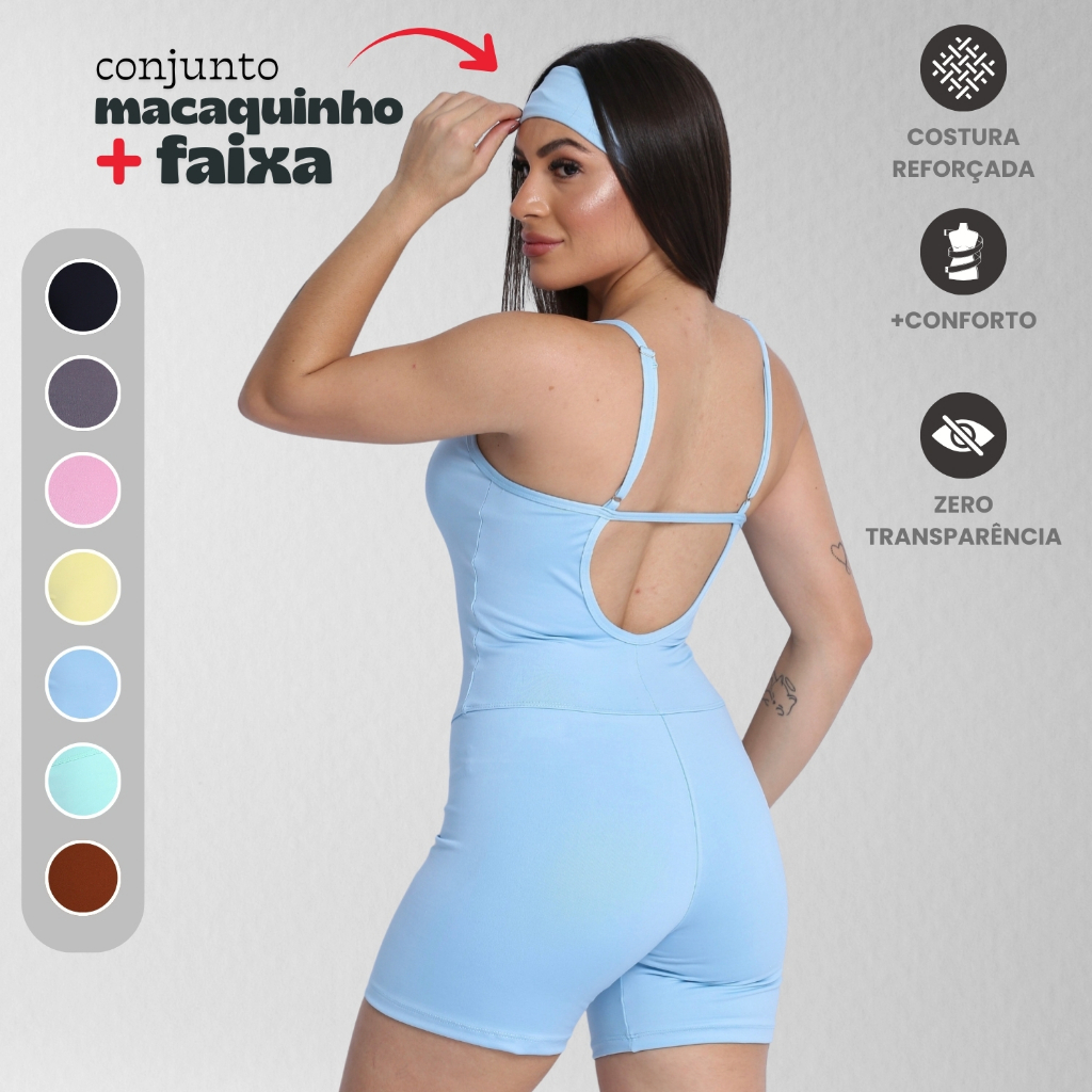 Macaquinho Com Faixa Feminino Suplex Roupa Macacão Fitness Confortável Zero Transparência Treino em Oferta na Shopee