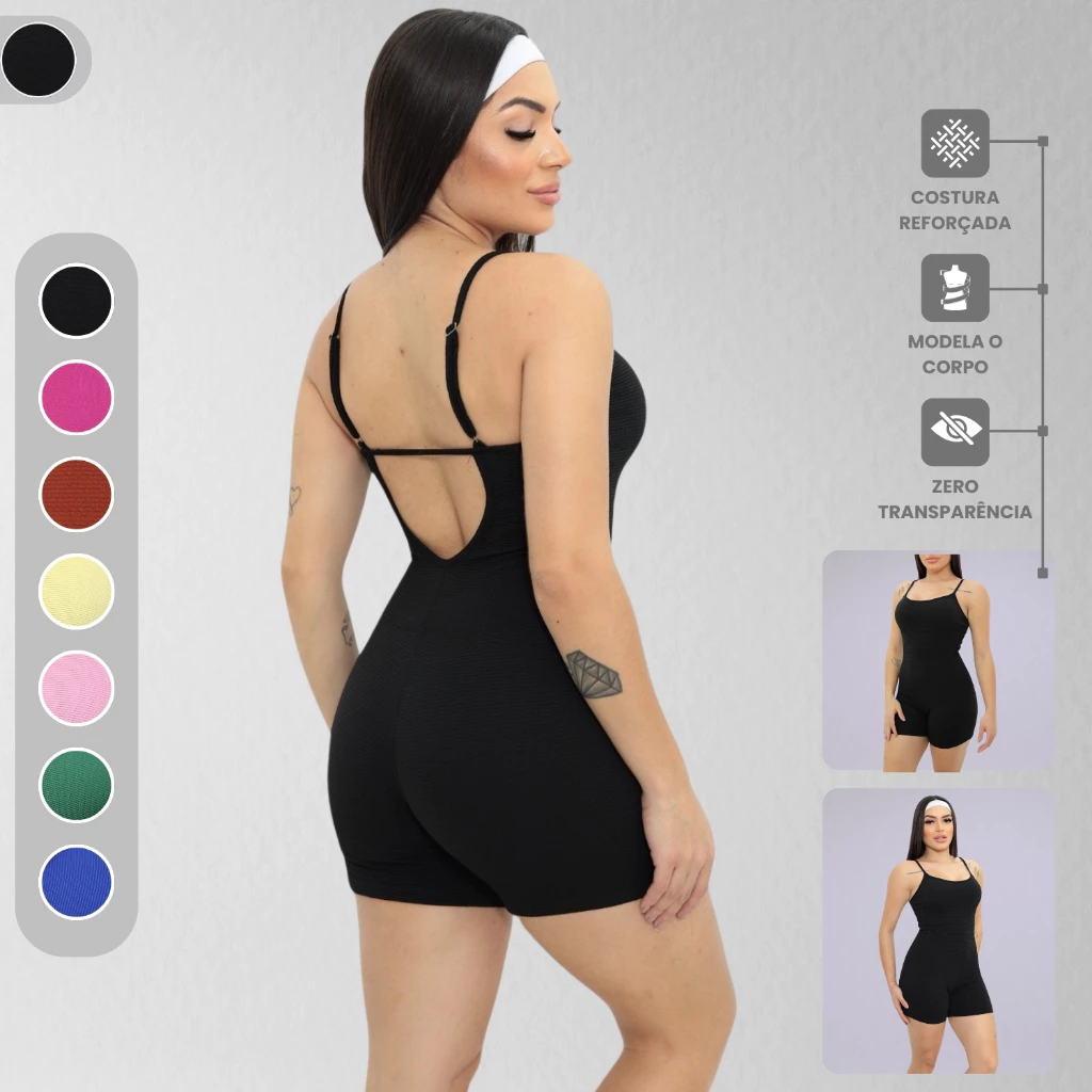 Macacão Macaquinho Canelado Alcinha Feminino Roupa Academia Fitness Esportivo