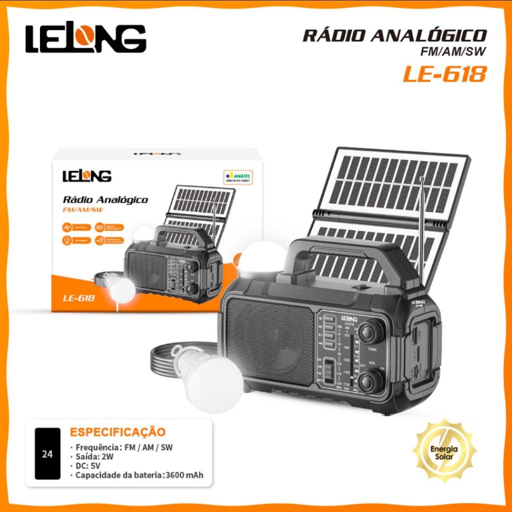 Rádio Portátil Analógico LE-618 Recarregavel Placa Solar Holofote Bluetooth+ Lâmpada de Emergência FM/AM/SW em Oferta na Shopee