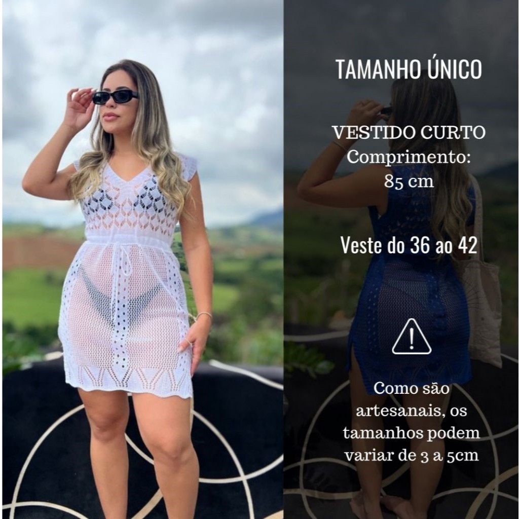 Saída de Praia Curta Cordão Ajustável na Cintura Tricô Moda Praia Tendência Moda Verão — imagem 2 de 2
