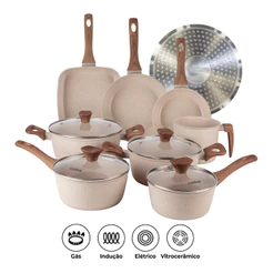 Jogo de Panelas Revestimento Cerâmico Antiaderente 8 Peças Cozilux Linen Ceramic