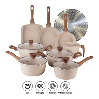 Jogo de Panelas Revestimento Cerâmico Antiaderente 8 Peças Cozilux Linen Ceramic em Oferta na Shopee