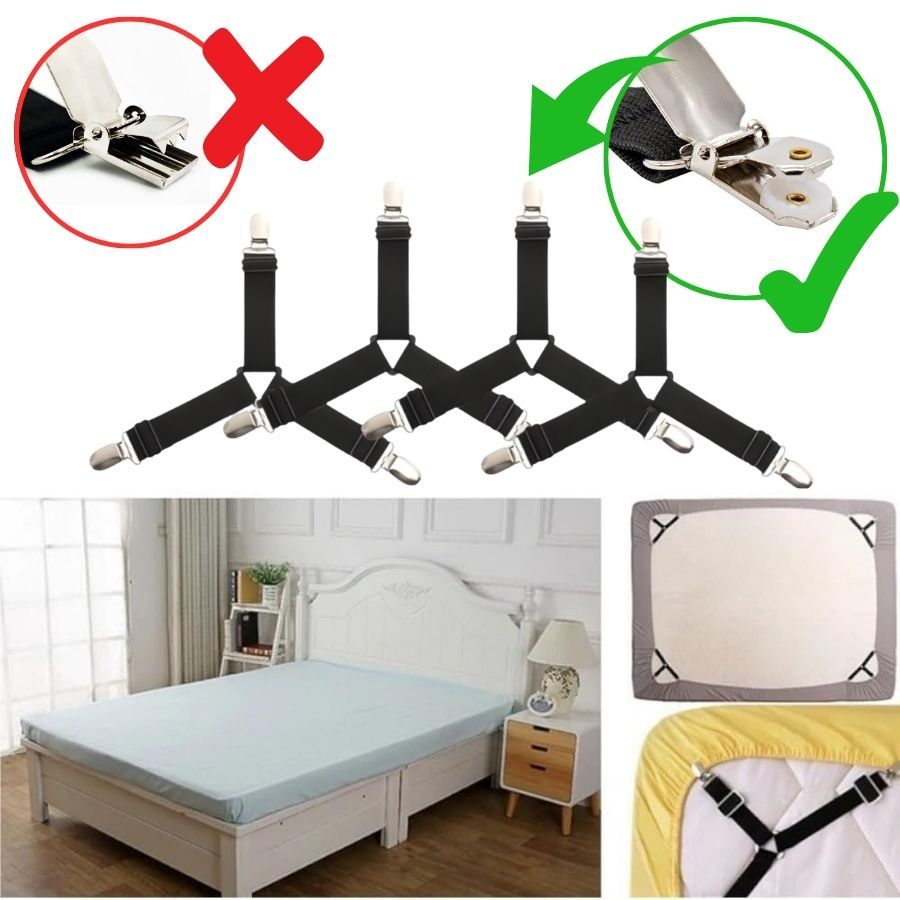 4 Peças Prendedor Fixador Elástico Lençol 3 Pontas de Plástico Não Machuca o tecido