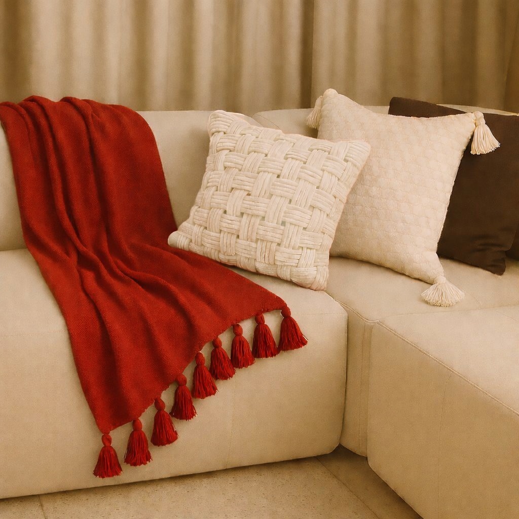 Manta De Sofá Pompom 1.50x2.20 m Xale Decorativo Algodão 100% Manta e Protetor De Sofá Peseira
