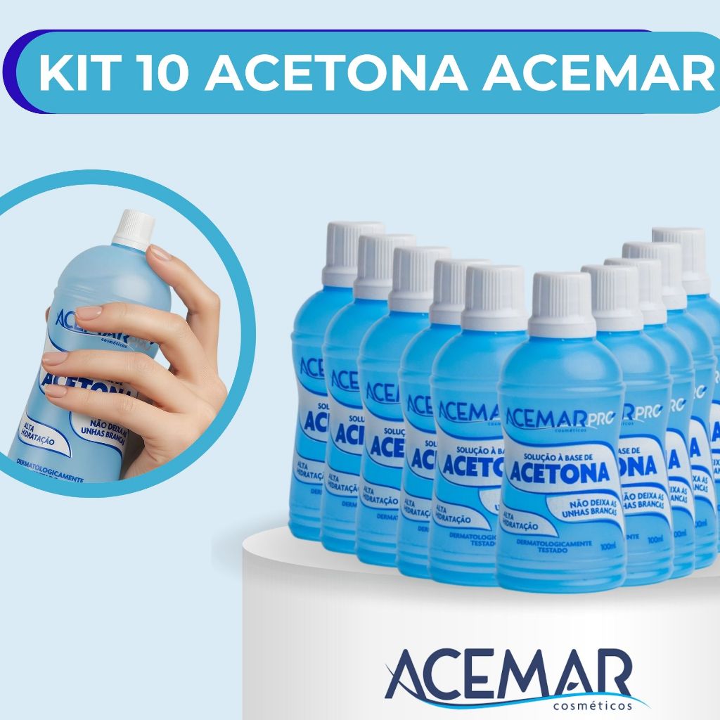 Kit 10 Removedor de Esmaltes a Base de Acetona Acemar 100ml em Oferta na Shopee
